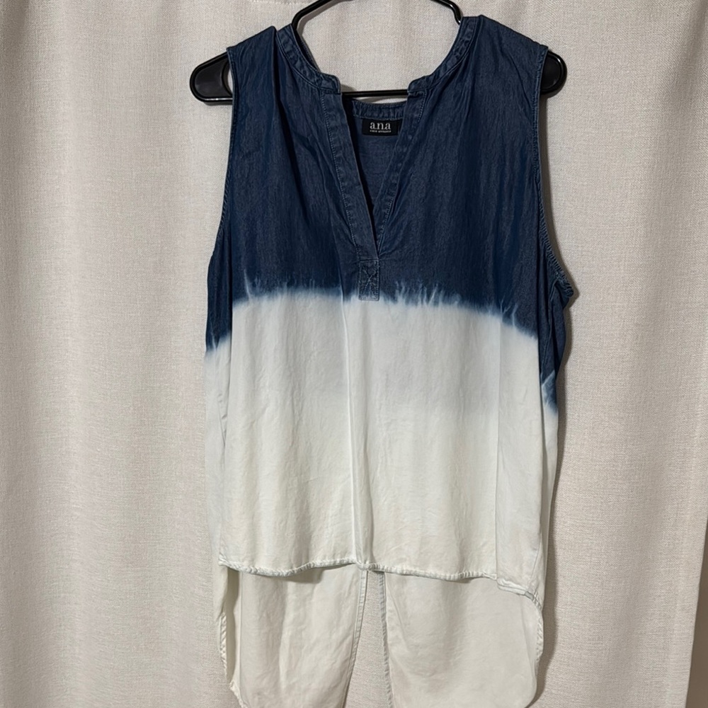 a.n.a Blue and White Asymmetrical Tank Top